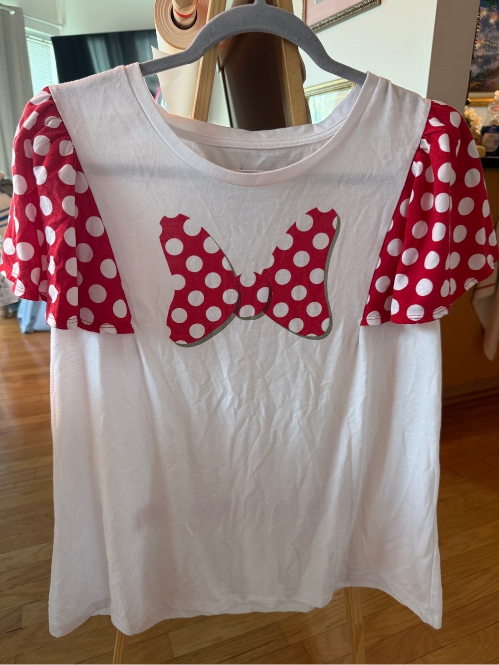 Disney Parks Minnie Mouse Red Polka Dot Flutter Sleeve White Top XL